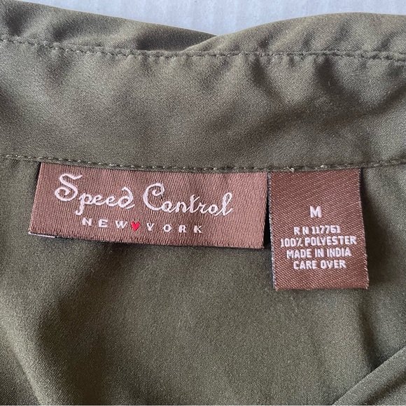 Speed Control Olive Green Shirt Dress 3/4 sleeves - Picture 6 of 7